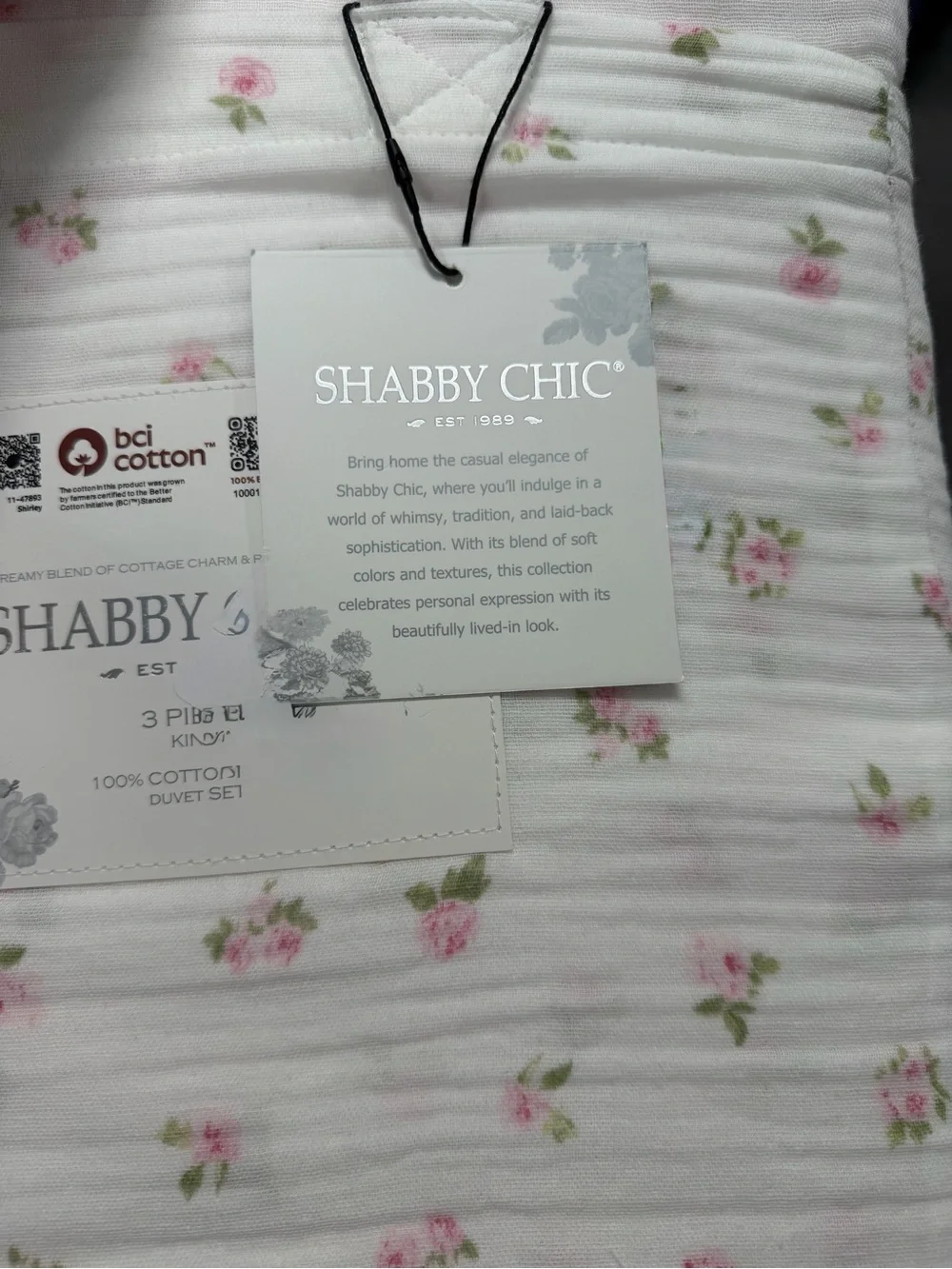 Shabby Chic Pink 3 PC King Gauze Duvet Set Pink Rose with Ruffles ~ Matching Bag - Picture 5 of 16